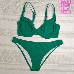 Shade & Shore Green 2-Piece Bikini Swimsuit Size XL/38DD Underwire Top NEW